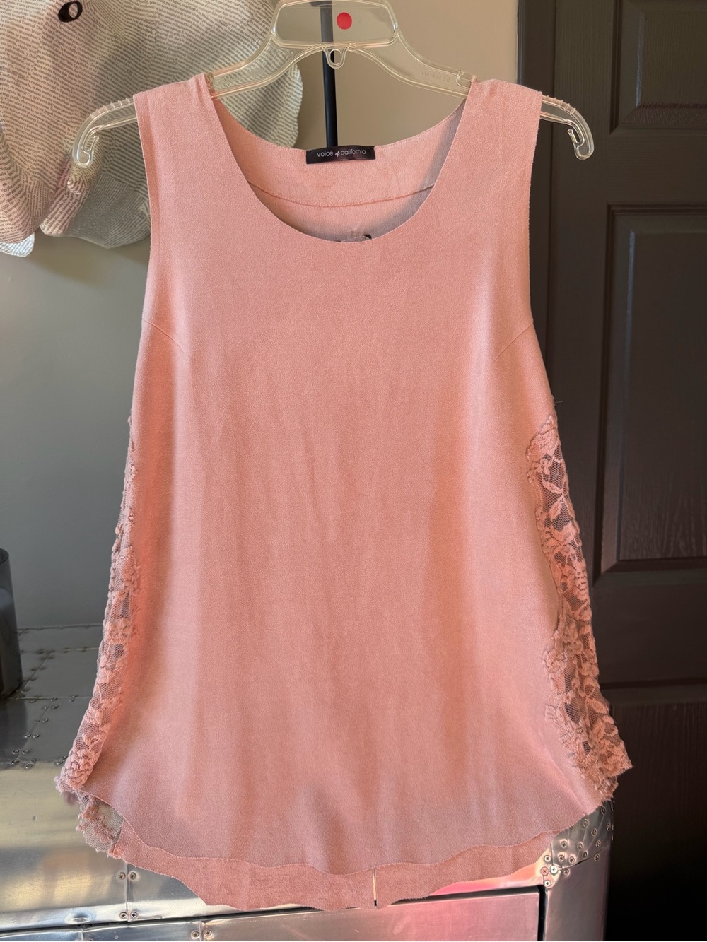 Pink Lace Side-Trim Sleeveless Laced Up Back Top